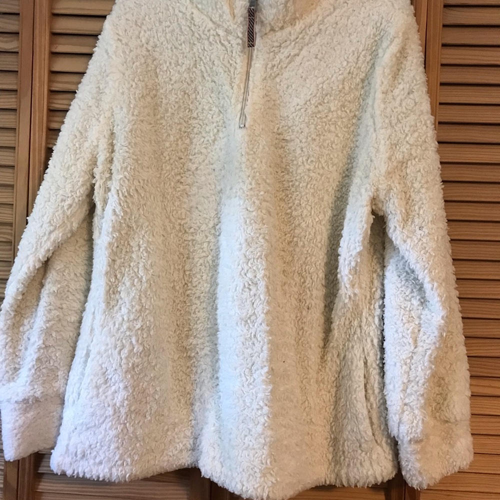 Weatherproof Vintage Sherpa Sweatshirt Women’s XL 1/4 Zip Pockets Cream